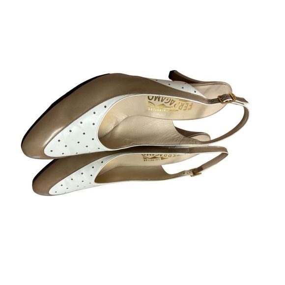 80s Salvatore Ferragamo Cream & White Slingbacks - Size 10 - Picture 6 of 6